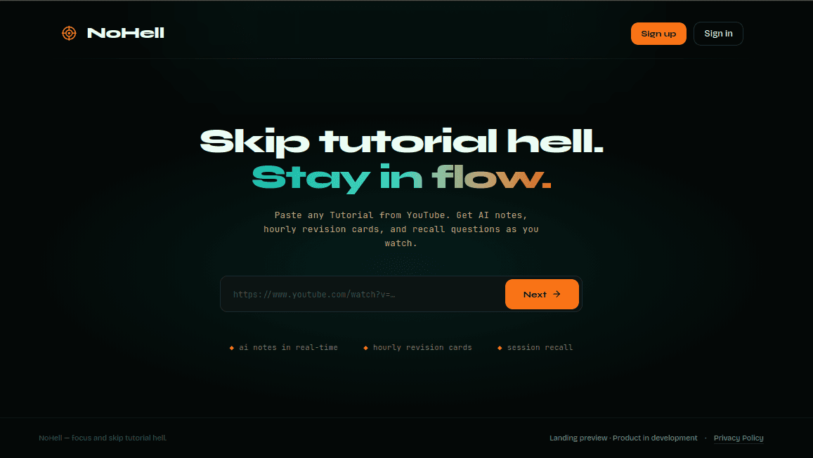 NoHell landing preview